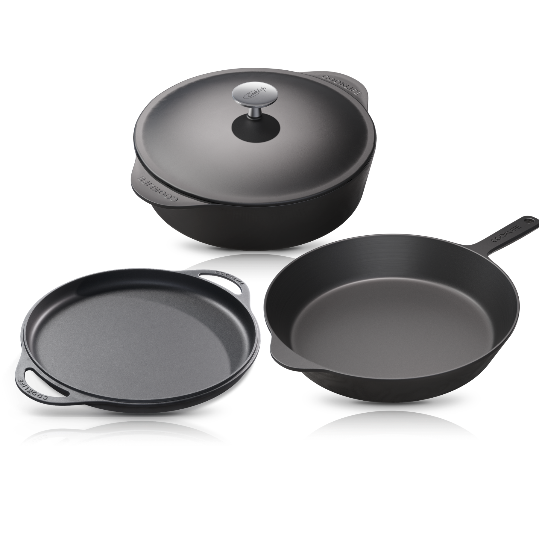 Cooklife 3-Piece Cast Iron Cookware Set Smooth Nonstick Oven