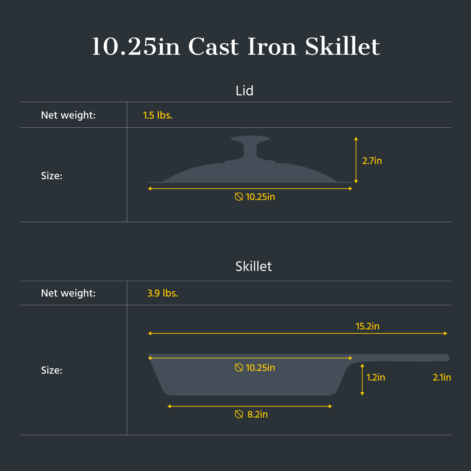 10 Inch Cast Iron Skillet with Lid