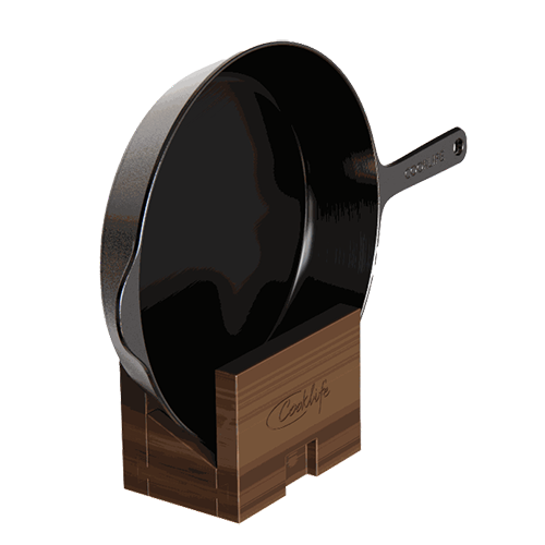 Wooden Organizer for 12 Inch Lightweight Cast Iron Skillet_side view