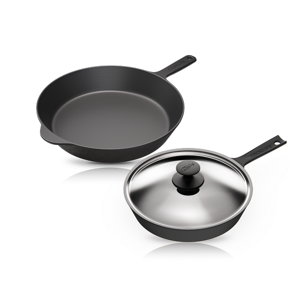 Cooklife 3-Piece Cast Iron Skillet Bundle 12" & 10" with Lid