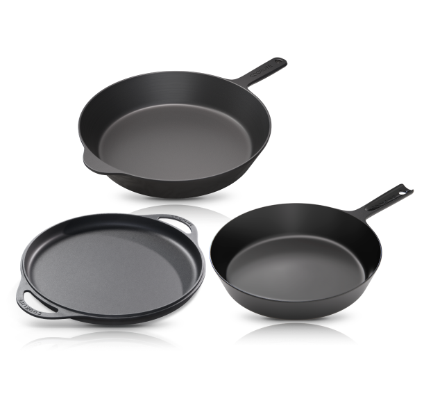 Cooklife 3-Piece Cast Iron Bundle 12" Griddle,12" Skillet, 10" Skillet