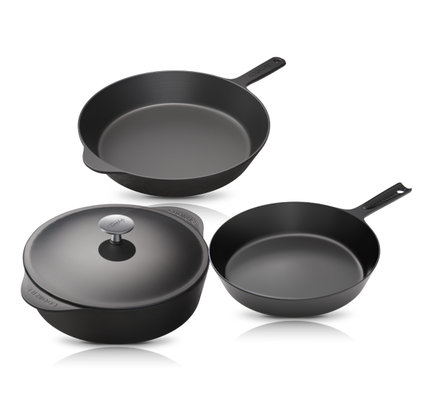 Cooklife 4-Piece Cast Iron Bundle 5.5 qt. Dutch Oven, 12" Skillet, 10" Skillet