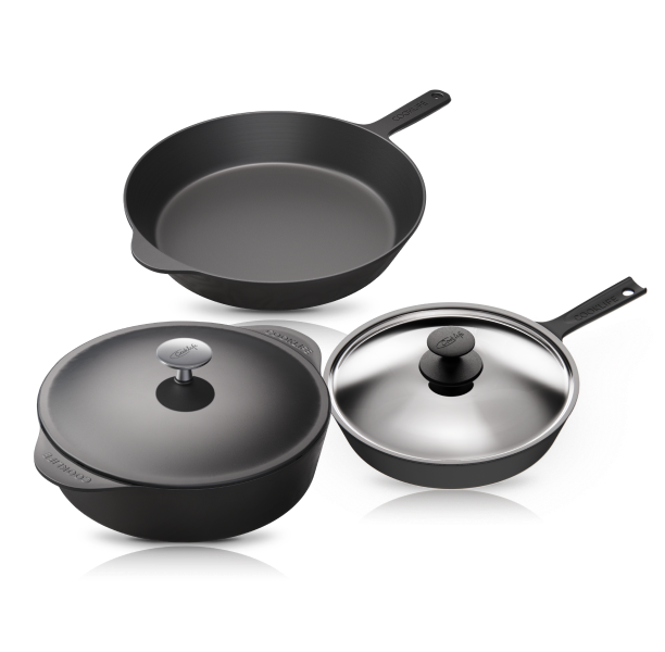 Cooklife 5-Piece Cast Iron Bundle 5.5 qt. Dutch Oven, 12" Skillet, 10" Skillet with Lid