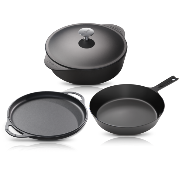 Cooklife 4-Piece Cast Iron Bundle 5.5 qt. Dutch Oven, 12" Griddle, 10" Skillet