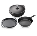 [CLR-SK10-DHG-DO5-KIT-4-G] Cooklife 4-Piece Cast Iron Bundle 5.5 qt. Dutch Oven, 12" Griddle, 10" Skillet