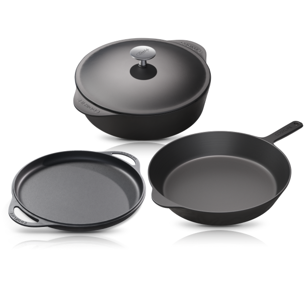 Cooklife 4-Piece Cast Iron Bundle 5.5 qt. Dutch Oven, 12" Griddle & Skillet