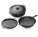 [CLR-SK12-DHG-DO5-KIT-4-G] Cooklife 4-Piece Cast Iron Bundle 5.5 qt. Dutch Oven, 12" Griddle & Skillet