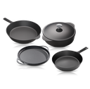 [CLR-SK-DHG-DO5-KIT-4-G] Cooklife 5-Piece Cast Iron Bundle 5.5 qt. Dutch Oven, 12" Griddle & Skillet, 10" Skillet