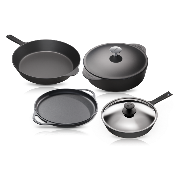 Cooklife 6-Piece Cast Iron Bundle 5.5 qt. Dutch Oven, 12" Griddle & Skillet, 10" Skillet with Lid