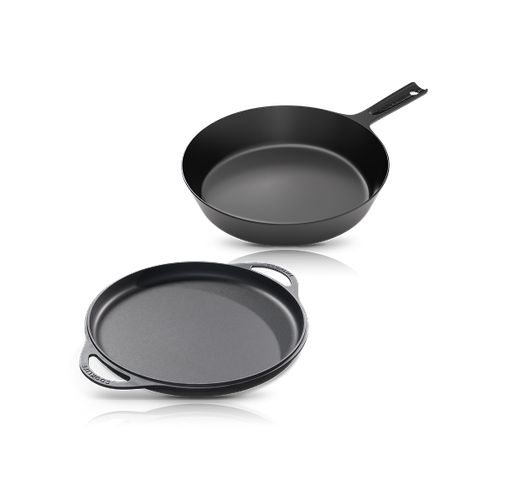 [CLR-SK10-DHG-KIT-2-G] Cooklife 2-Piece Cast Iron Bundle 12" Griddle & 10" Skillet