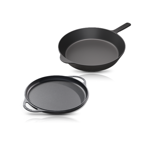 [CLR-SK12-DHG-KIT-2-G] Cooklife 2-Piece Cast Iron Bundle 12" Griddle & 12" Skillet