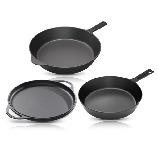 [CLR-SK-DHG-KIT-3-G] Cooklife 3-Piece Cast Iron Bundle 12" Griddle,12" Skillet, 10" Skillet