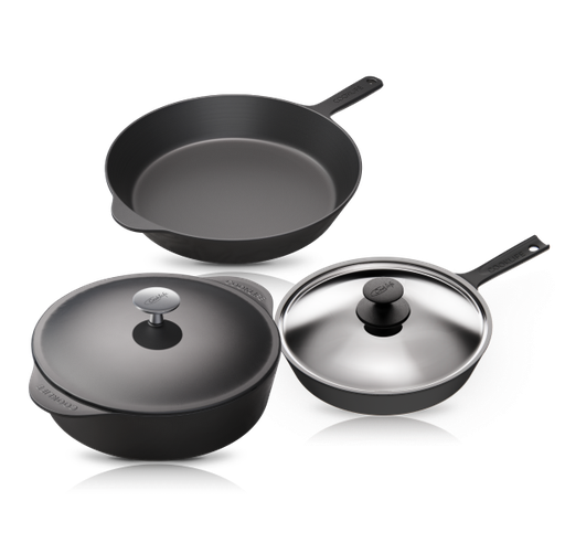 [CLR-SK-LD-DO5-KIT-5-G] Cooklife 5-Piece Cast Iron Bundle 5.5 qt. Dutch Oven, 12" Skillet, 10" Skillet with Lid