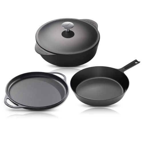 [CLR-SK10-DHG-DO5-KIT-4-G] Cooklife 4-Piece Cast Iron Bundle 5.5 qt. Dutch Oven, 12" Griddle, 10" Skillet