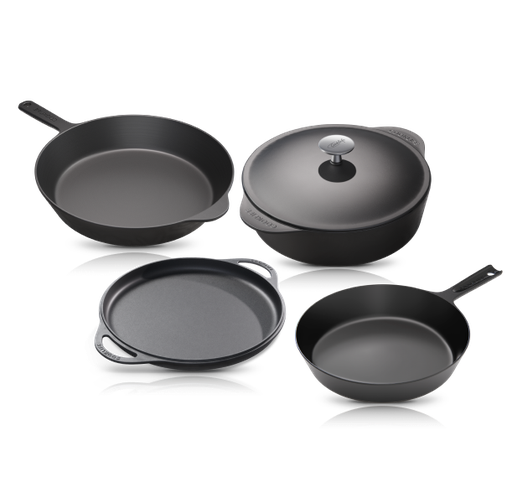 [CLR-SK-DHG-DO5-KIT-4-G] Cooklife 5-Piece Cast Iron Bundle 5.5 qt. Dutch Oven, 12" Griddle & Skillet, 10" Skillet